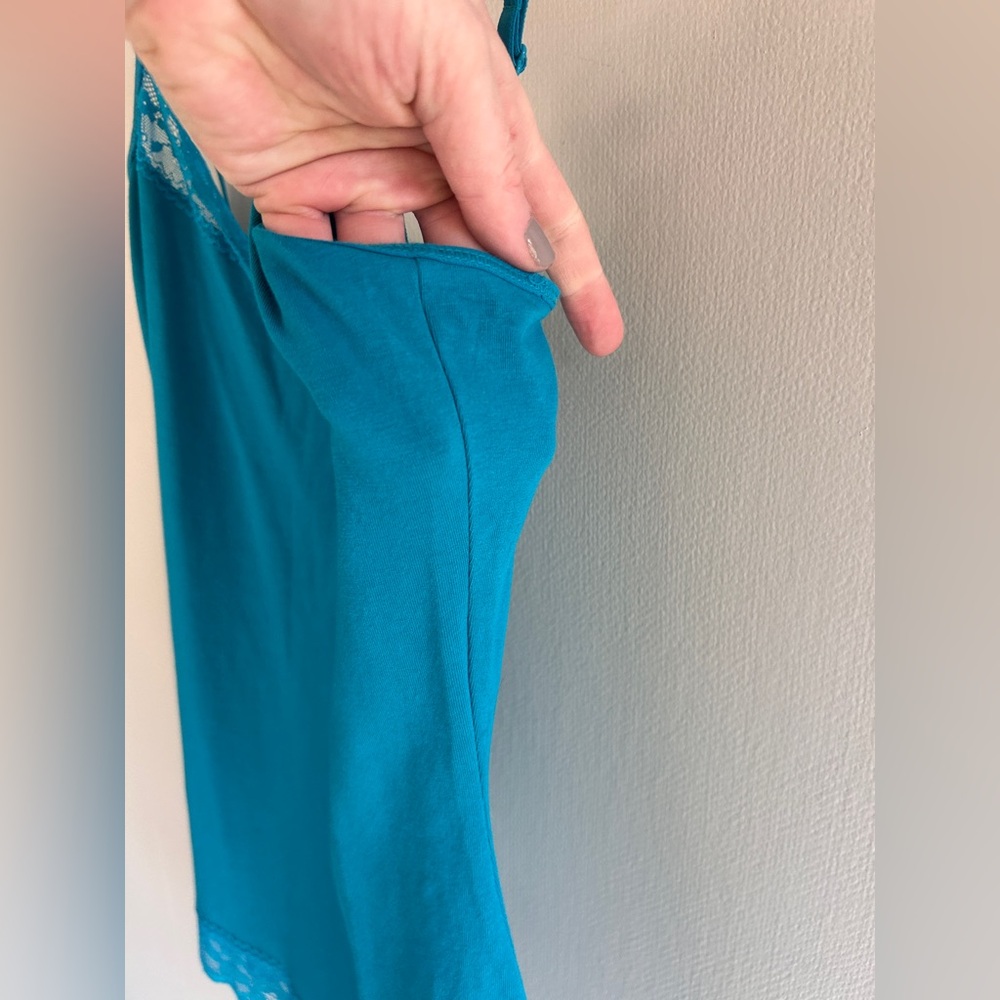 Y2K EXPRESS Lace Trim Cami Tank Top Stretch Teal Camisole Coquette Indie Size M - Picture 7 of 10